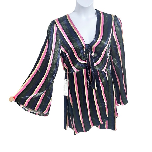 Topshop Stripe Knot Front Long Sleeve Minidress in Black Size 12 - NWT - Picture 5 of 9